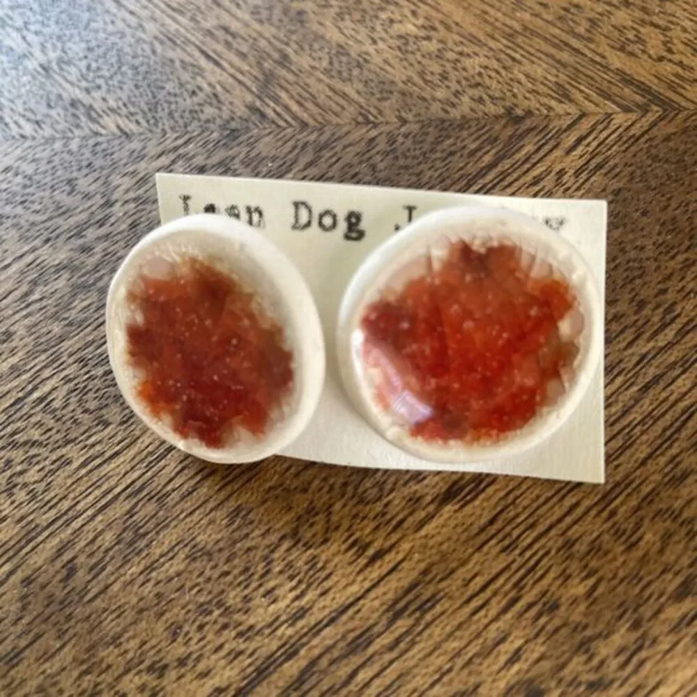 Handmade Ceramic & Glass Earrings‎ Stud Post plug Orange Red white Round 7/8”